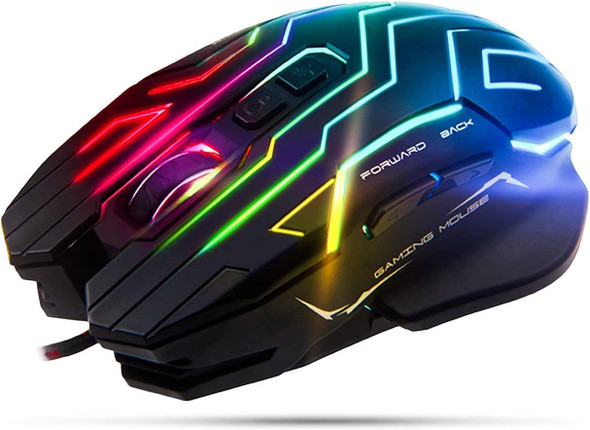 MEETION Gaming Mouse Lightweight with 6 Buttons, 200-4800 DPI, 3D Anti-Slip Roller, Computer Mice RGB Gamer Desktop Laptop PC Gaming Mouse