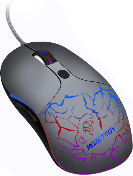 RGB Gaming Mouse Wired Ergonomic Mouse USB Optical Computer Mice with Backlight Modes up to 3200 DPI for Laptop PC Computer Gamers & Work, Grey
