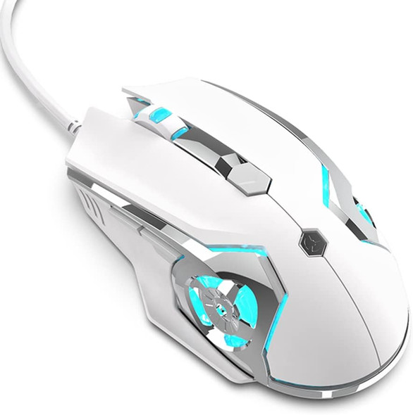 NACODEX AJ120 White Gaming Mouse Programmable 6 Buttons, 4 Adjustable DPI Up to 8000 for Window PC Gamer with Electroplating Wings Design
