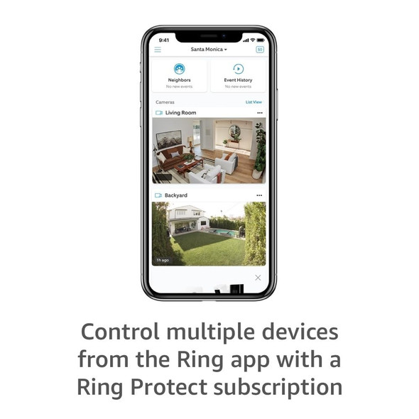 Ring Stick Up Cam Plug-In, White with All-new Ring Indoor Cam, White