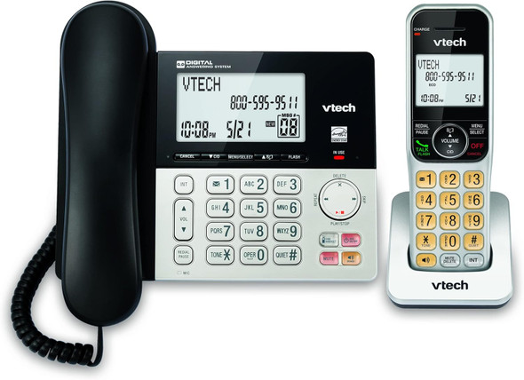 VTECH VG208 DECT 6.0 Corded/Cordless Phone for Home with Answering Machine, Call Blocking, Caller ID, Large Backlit Display, Duplex Speakerphone, Intercom, Line-Power (Silver/Black) VTECH VG208 DECT 6.0 Corded/Cordless Phone for Home with Answering Machine, Call Blocking, Caller ID, Large Backlit Display, Duplex Speakerphone, Intercom, Line-Power (Silver/Black)