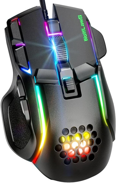 Wired Gaming Mouse, Computer PC Gaming USB Mice with 12 RGB Backlit Modes, High-Precision Adjustable 12800 DPI, 10 Programmable Buttons, Ergonomic Plug Play Gamer Mouse for Laptop Mac