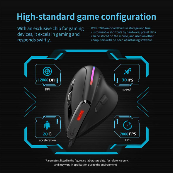 zelotes Wired Vertical Mouse,2021 Ergonomic Design USB LED Optical Mouse with 6 Buttons and 4 Adjustable Sensitivity 800/1200/2400/3200DPI for Computer,Black… (T50Wired)
