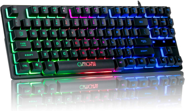 CHONCHOW 87-Key RGB Backlit Compact Gaming Keyboard - USB Wired Tenkeyless Keyboard for Laptop, PS4, Xbox, PC Gaming and Work CHONCHOW 87-Key RGB Backlit Compact Gaming Keyboard - USB Wired Tenkeyless Keyboard for Laptop, PS4, Xbox, PC Gaming and Work