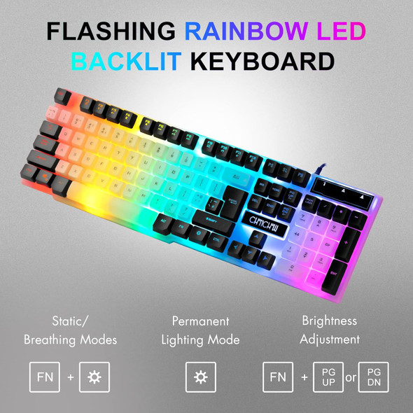 RGB Gaming Keyboard and Mouse Combo-CHONCHOW LED Backlit Wired Keyboard DPI3600 USB Mice with Mechanical Feeling Keys Rainbow Breathing Emitting Character Compatible with PS4, X Box,PC,Laptop