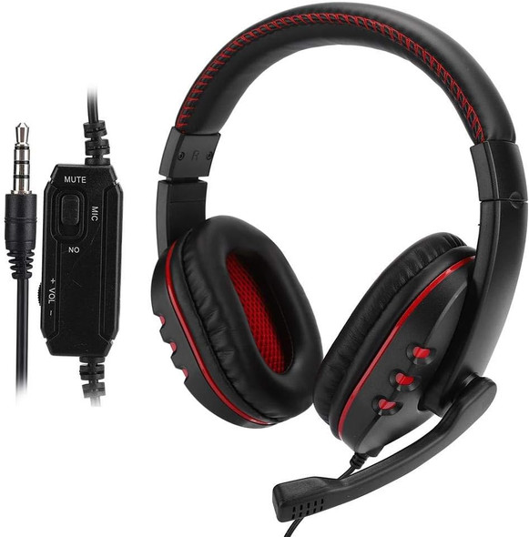 Gaming headsets, 3.5mm Stereo Sound Head-Mounted Computer Gaming Headphone Headset with Noise-Cancellation Microphone Over Ear Gaming Headphones for PS4(Red)