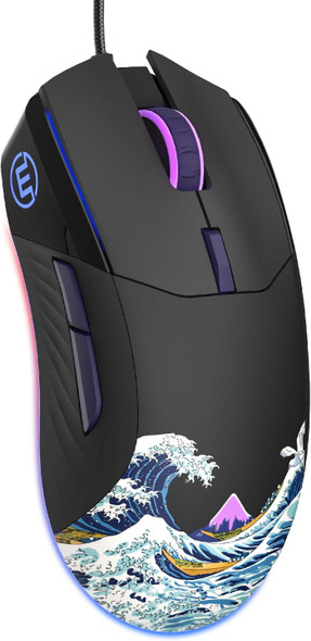 COSTOM G705 Wired Gaming Mouse, RGB Backlit PC Gaming Mouse with Adjustable 12000DPI/7 Programmable Buttons, Gamer Computer USB Mouse for Windows Mac Laptop PC, Great Wave Off Kanagawa