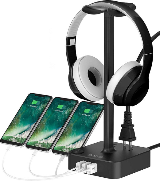 cozoo Headphone Stand with USB Charger Desktop Gaming Headset Holder Hanger with 3 USB Charging Station 2 Outlets Power Strip-Suitable for Gamer Desktop Table Earphone Accessories,s for Boyfriend