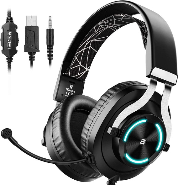 EKSA Gaming Headset for Xbox One PC Headset with Noise Cancelling Mic, RGB Light & in-Line Control, Gaming Headphones for PC, Laptop, PS4, PS5, Nintendo Switch, Xbox One (S/X)