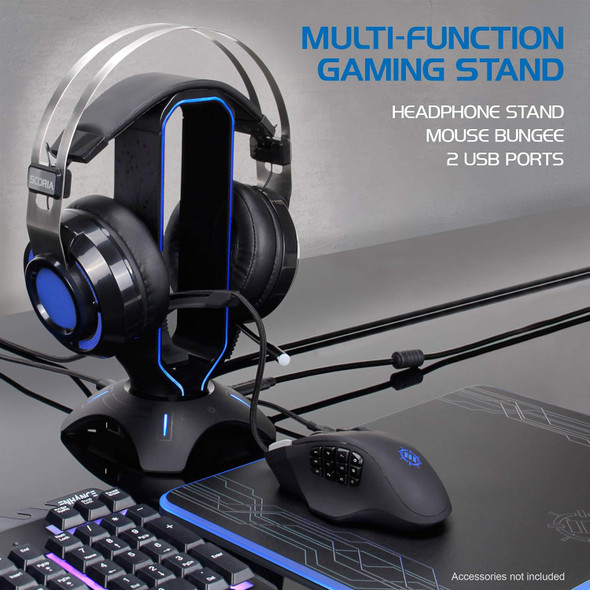 ENHANCE PC Gaming Headphones Stand with Mouse Bungee - RGB Headphone Holder for PC Gaming Desk Setup with 2 USB Port Hub, 7 LED Color Changing Modes, Headset Stand for Gaming Headset PC, Xbox One, PS5