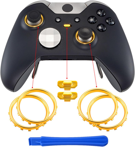 eXtremeRate Matte Chrome Gold Accent Rings Accessories for Xbox One Elite Controller, Replacement Parts Profile Switch Buttons for Xbox One Elite Controller (Model 1698) - Pack of 2