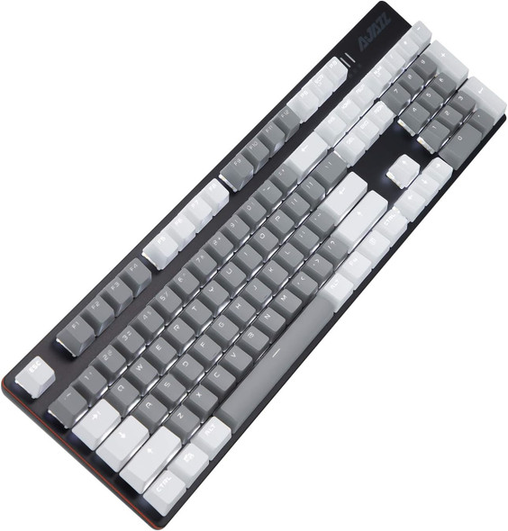 AK50 Wired Classic 104 Mechanical Gaming Keyboard – Blue Switches - PBT Keycaps – White-Grey Matching – White Backlit - Durable Aluminum Frame – for Windows Computer Office Gaming PC - Black