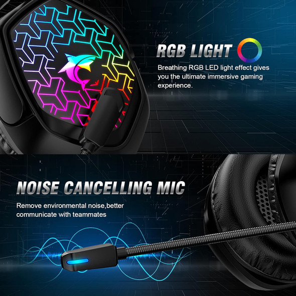 Stereo Gaming Headset for PC, PS4, Xbox One, 3D Surround Sound Headset with Noise Canceling Mic LED Light, Over-Ear Headphones Compatible with PS4, Xbox One, Switch, PC, Mac, Laptop