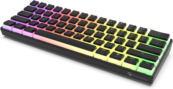 GK GAMAKAY MK61 RGB Pudding Keyboard, 61 Keys Gateron Optical Switch PBT Pudding Keycaps, Hot Swap Backlit Ultra-Compact Wired Gaming Keyboard for Windows Mac PC Gamers (Yellow Switch V2, Black)