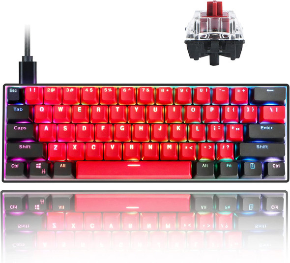 Guffercty kred Sk61 60% Mechanical Keyboard Linear Red Switch Hot Swappable 60 Percent RGB Wired Gaming Keyboard with Backlit PBT Keycaps Type-C for Win/PC/Mac (Gateron Optical Red, Milan)