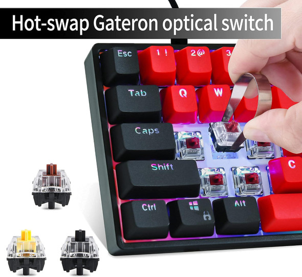 Guffercty kred Sk61 60% Mechanical Keyboard Linear Red Switch Hot Swappable 60 Percent RGB Wired Gaming Keyboard with Backlit PBT Keycaps Type-C for Win/PC/Mac (Gateron Optical Red, Milan)