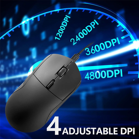 JIDOHUN Wired Gaming Mouse with RGB Backlit, 4 Adjustable DPI Up to 4800, 6 programmable Buttons, Ergonomic and Lightweight Gamer Mouse for Windows/PC/Mac/Laptop