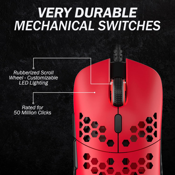HK Gaming Mira M Ultra Lightweight RGB Gaming Mouse Honeycomb Shell 63 Grams max 12000 cpi USB Wired 6 programmable Buttons On-Board Memory Anti Slip Grips Mira-M Monza