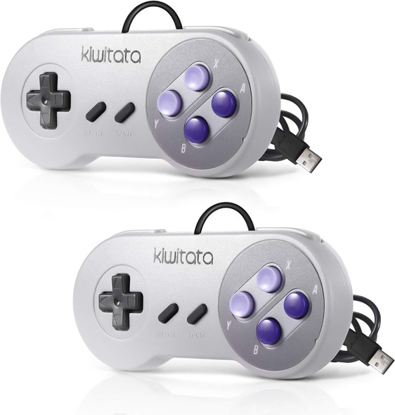 2X Classic SNES USB Controller for Retro Gamings, Super NES Wired USB Joypad Game Controller for Windows PC Mac Raspberry Pi