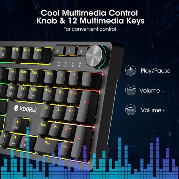 KOORUI Gaming Keyboards,104 Keys Hot Swappable Mechanical Keyboard Wired 26 RGB Backlit with Brown Switch Gamer Keyboards for Windows MacOS Linux