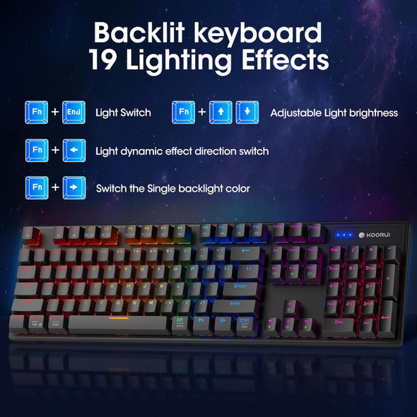 KOORUI Wired Gaming Keyboard and Mouse Combo, Full-Sized 104 Keys Machanical Computer Keyboard with Ergonomic Design and Optical Wired Mouse for Windows Laptop PC/Mac OS/Xbox