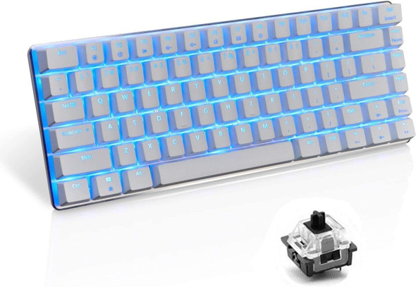 LexonElec Wired Gaming Keyboard AK33 Blue LED Backlit 82 Keys USB Mechanical Pro Gamer Keypad for Office Typists Playing Games (Black Switch,White)