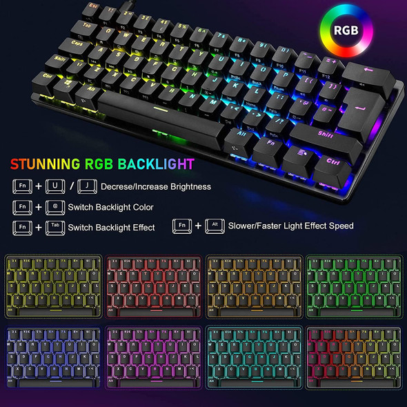 Wired Gaming Keyboard Mouse Combo Chroma RGB Backlit Mechanical Keyboard with 61 Keys Anti-ghosting Floating Keycaps Metal Plate Type-C RGB Gaming Mouse 6400 DPI for PC Gamers (White/Red Switch)