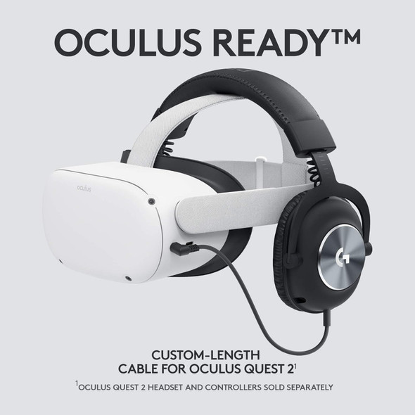 Logitech G PRO Gaming Headset for Oculus Quest 2 - Oculus Ready - Custom-length Cable - PRO-G Precision Gaming Audio Driver - Steel and Aluminum Build - Low-Latency 3.5 mm Aux Connection,Black