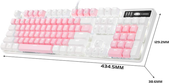 MageGee Mechanical Gaming Keyboard, d Blue Switch 104 Keys White Backlit Keyboards, USB Wired Mechanical Computer Keyboard for Laptop, Desktop, PC Gamers(White & Pink)