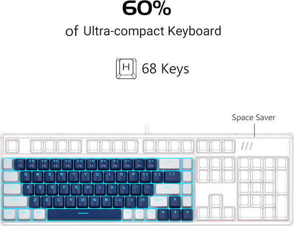 MageGee Portable 60% Mechanical Gaming Keyboard, MK-Box LED Backlit Compact 68 Keys Mini Wired Office Keyboard with Blue Switch for Windows Laptop PC Mac - Blue/White