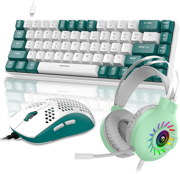 60% RGB Gaming Keyboard and Mouse and Gaming Headset,Wired Mechanical Keyboard,68 Keys TKL Compact Mini Layout,Honeycomb RGB Gaming Mouse,Up to 6400DPI,for PC MAC PS5 Xbox,Green