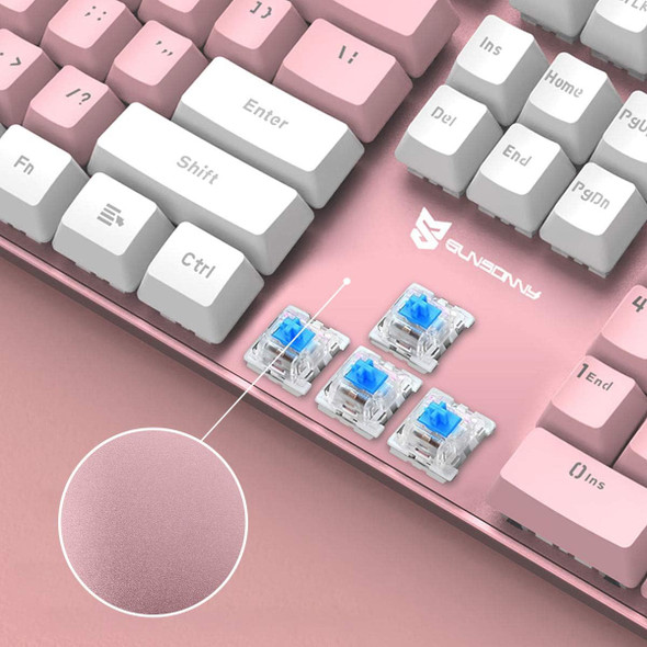 Mechanical Keyboard Gaming Keyboard Blue Switch Pink & White Backlit Keyboard 104 Keys US Layout Wired Gaming Keyboard Hot Swappable Mechanical Keyboard PC Gaming Keyboards