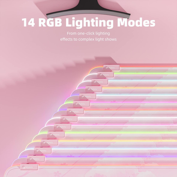 Pink RGB LED Gaming Mouse Pad, 14 Modes Glow Pad, Extra Large Gaming Mousepad,Waterproof Rubber Non Slip Cute Sakura Mat, Extended Big Keyboard and Mouse Pad Mat for Gamer Office Home, XXL 800×300×4mm Pink RGB LED Gaming Mouse Pad, 14 Modes Glow Pad, Extra Large Gaming Mousepad,Waterproof Rubber Non Slip Cute Sakura Mat, Extended Big Keyboard and Mouse Pad Mat for Gamer Office Home, XXL 800×300×4mm