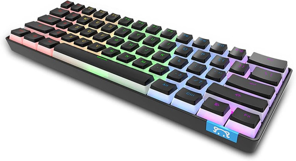 NACODEX Mini 60% Mechanical Gaming Keyboard - PBT Pudding Keycap Bluetooth 5.0 Rainbow Keyboard - 1000mAh Ultra-Compact Keyboard for Win/Mac/PC Gamer (Red Switch Black)