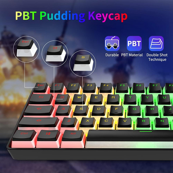 NACODEX Mini 60% Mechanical Gaming Keyboard - PBT Pudding Keycap Bluetooth 5.0 Rainbow Keyboard - 1000mAh Ultra-Compact Keyboard for Win/Mac/PC Gamer (Red Switch Black)