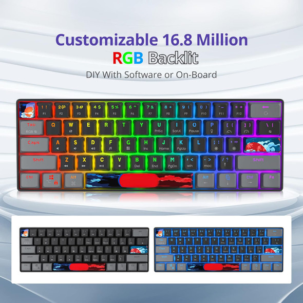 Owpkeenthy Wired 60% Percent Mechanical Gaming Keyboard with Blue Switch Ultra Compact RGB Gaming Keyboard Backlit Keys N-Key Rollover for PC Gamer (Dark/Blue Switch)