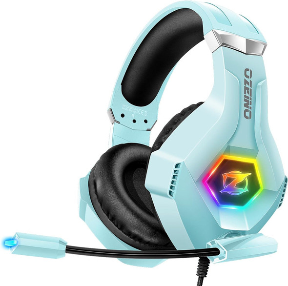 [ ] Gaming Headset with Microphone, Compatible with Xbox One, PS5, PS4, PC Switch, Gaming Headphones, RGB Light, Stereo Surround Sound -Light Blue