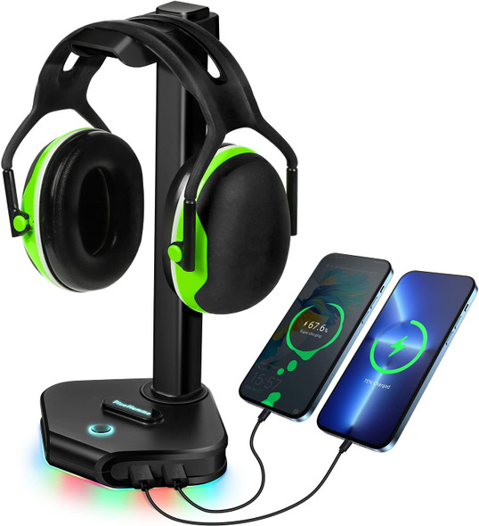 RGB Headphone Stand Desk Gaming Headset Holder with 16 Light Modes & 2 USB Ports for Desktop PC Game Earphone Accessories