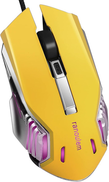 M9 Yellow Gaming Mouse Wired,7200 DPI Optical Sensor,6 Programmable Buttons,4 Color Backlight,Wired Gaming Mouse Windows PC Laptop&Mac