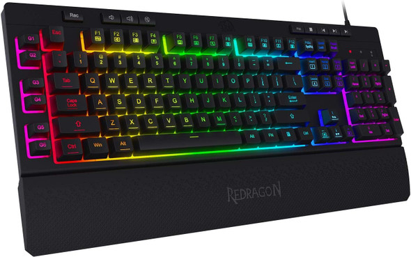 Redragon K512 Shiva RGB Backlit Membrane Gaming Keyboard with Multimedia Keys, Linear Mechanical-Feel Switch, 6 Extra On-Board Macro Keys, Dedicated Media Control, Detachable Wrist Rest Redragon K512 Shiva RGB Backlit Membrane Gaming Keyboard with Multimedia Keys, Linear Mechanical-Feel Switch, 6 Extra On-Board Macro Keys, Dedicated Media Control, Detachable Wrist Rest