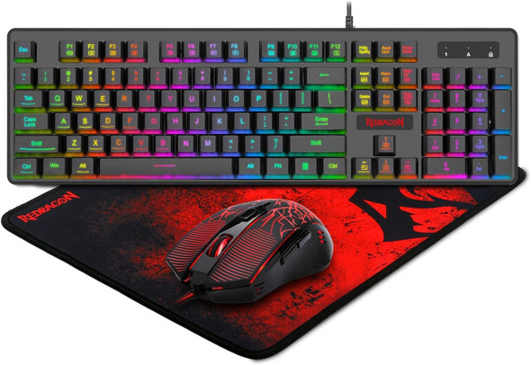 Redragon S107 Gaming Keyboard and Mouse Combo Large Mouse Pad Mechanical Feel RGB Backlit 3200 DPI Mouse for Windows PC (Keyboard Mouse Mousepad Set)