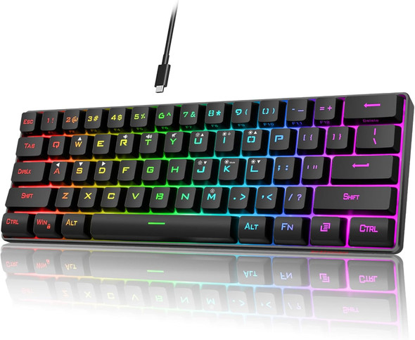 RedThunder 60% Gaming Keyboard, RGB Backlit Ultra-Compact Mini Keyboard, Quiet Ergonomic Water-Resistant Mechanical Feeling Keyboard for PC, MAC, PS4, Xbox ONE Gamer