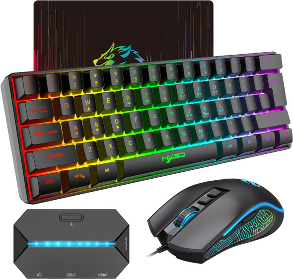 SELORSS 60% Gaming Keyboard and Mouse Combo,61 Keys Compact RGB Backlit Mini Keyboard 6400 DPI Lightweight Gaming Mouse,RGB Wired Gaming Set for PC MAC PS5 Xbox Gamer(Pink)