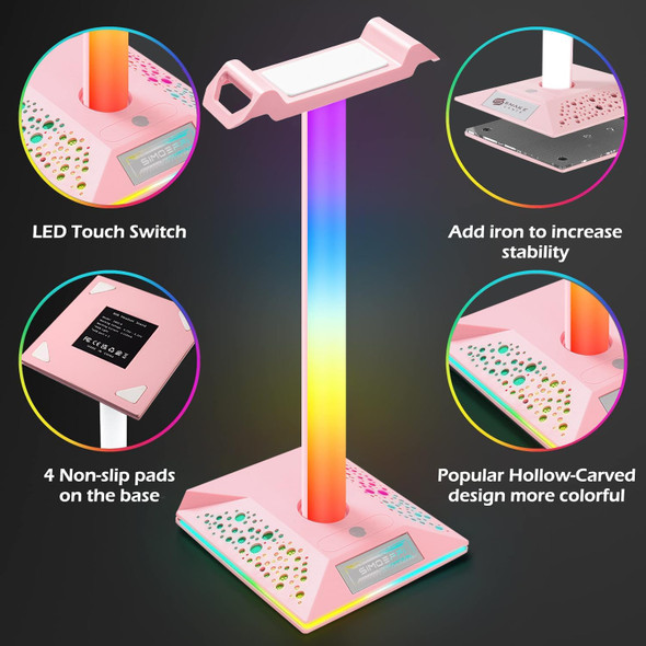 d RGB Gaming Headphones Stand, Headset Stand with 3.5mm AUX and 2 USB Charging Ports, Headphone Holder with 10 Light Modes and Memory Feature for Gamers PC Earphone Accessories Desk