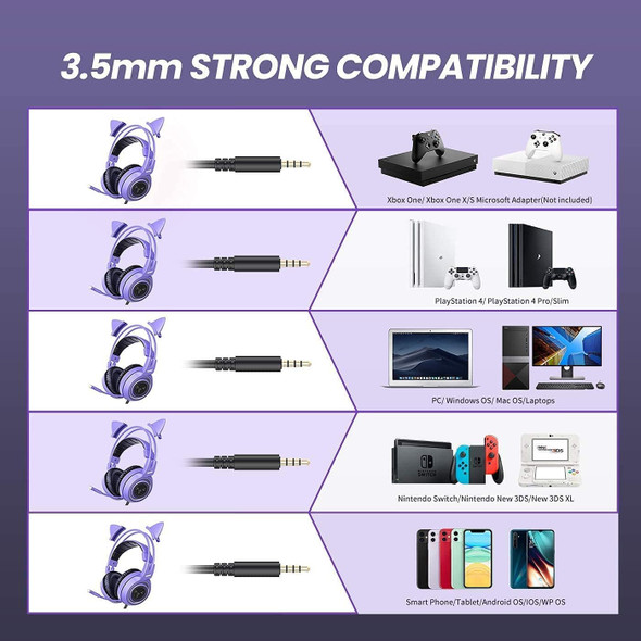 SOMIC G951S Purple Stereo Gaming Headset and Pink Headphone Stand for PS4, PS5, Xbox One, PC, Mobile Phone, 3.5MM Sound Detachable Cat Ear Headphones