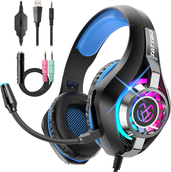 Gaming Headset for PS4 PS5 Xbox One Switch PC, Gaming Headphones with Noise Canceling Mic, Deep Bass Stereo Sound