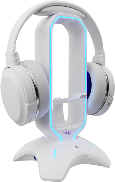 Tilted Nation RGB Headset Stand - 3 in 1 Gaming Headphone Stand for Desk with Mouse Bungee and 2 Port USB 3.0 Hub Charger - The Ultimate Gaming Accessory and for Gamer - RGB Headset Holder