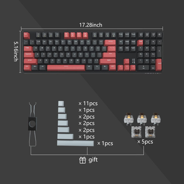 UBOTIE Wired Gaming Mechanical Keyboard, Hot Swappable Office Game Mode Full Size 108keys Colorful DIY Programmable Keyboards with LED Backlits 1.6m USB Cable for PC Mac Xbox