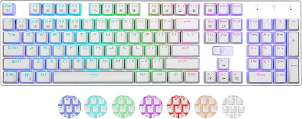 HUO JI E-Yooso Z-88 RGB Mechanical Gaming Keyboard USB Wired, Customizable RGB Backlit, Blue Switches - Clicky, Metal Panel, 104 Keys for Mac, PC, Silver+White
