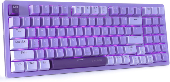 HUO JI Mechanical Gaming Keyboard USB Wired Compact with Number Pad, Purple Led Backlit, Red Switch, Detachable Type C Cable, 94 Keys for PC/Computer/Laptop, Purple and White